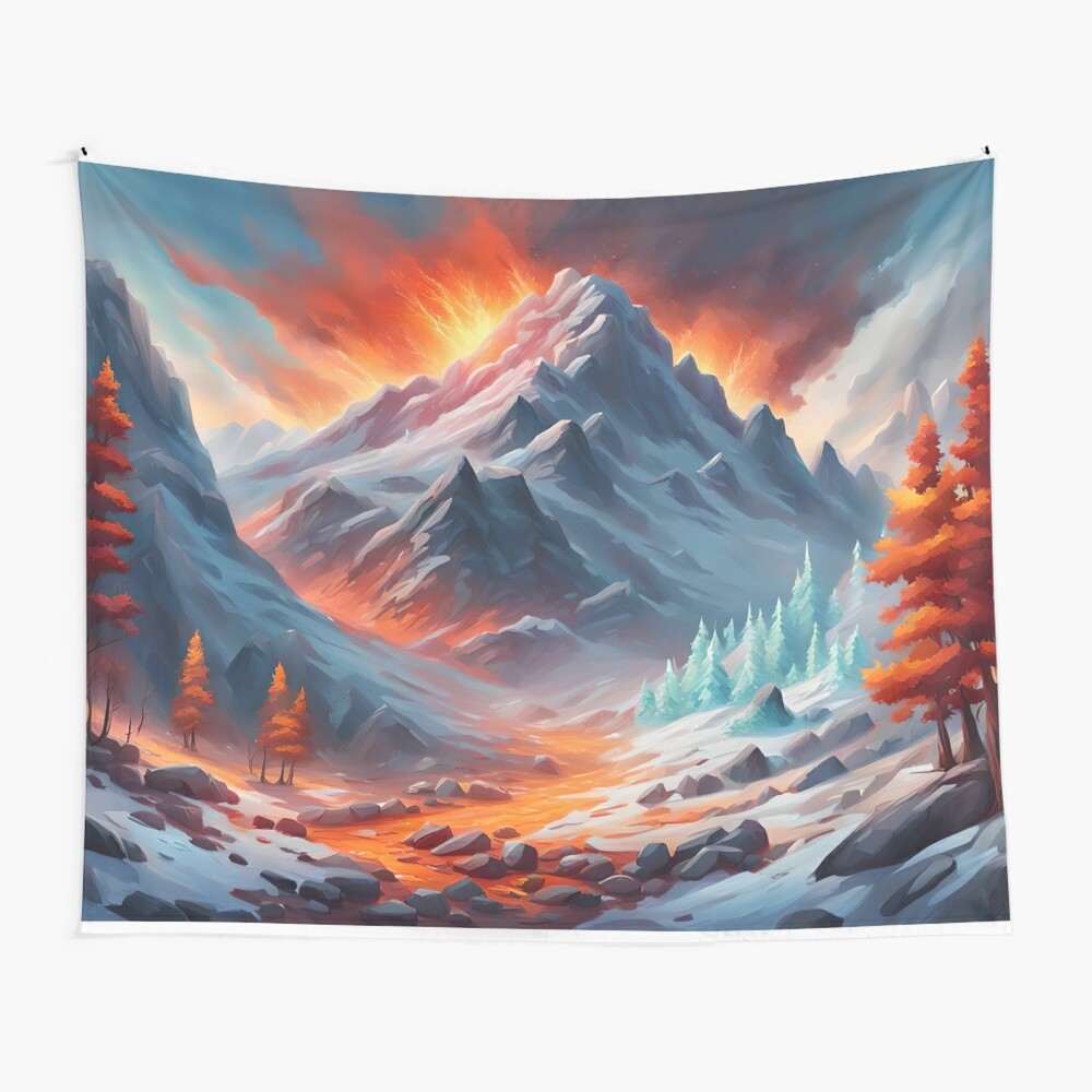 Erupting Frozen Volcano Tapestry