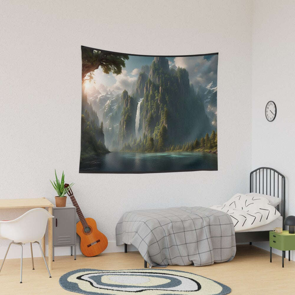 mountain waterfall tapestry